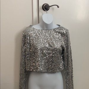 Camila Coelho gray cropped sequin top